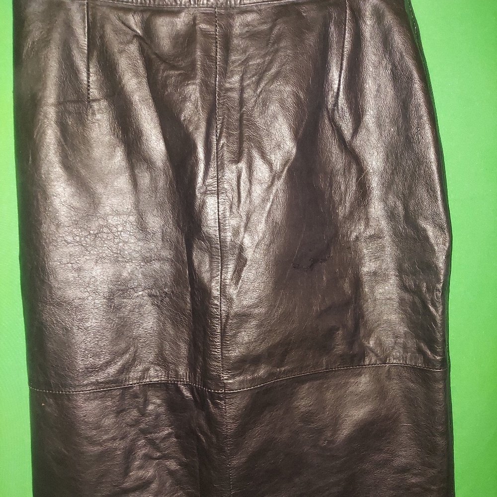 Vintage Comint 80s 90s Brown Pencil Wiggle Leather Midi Skirt